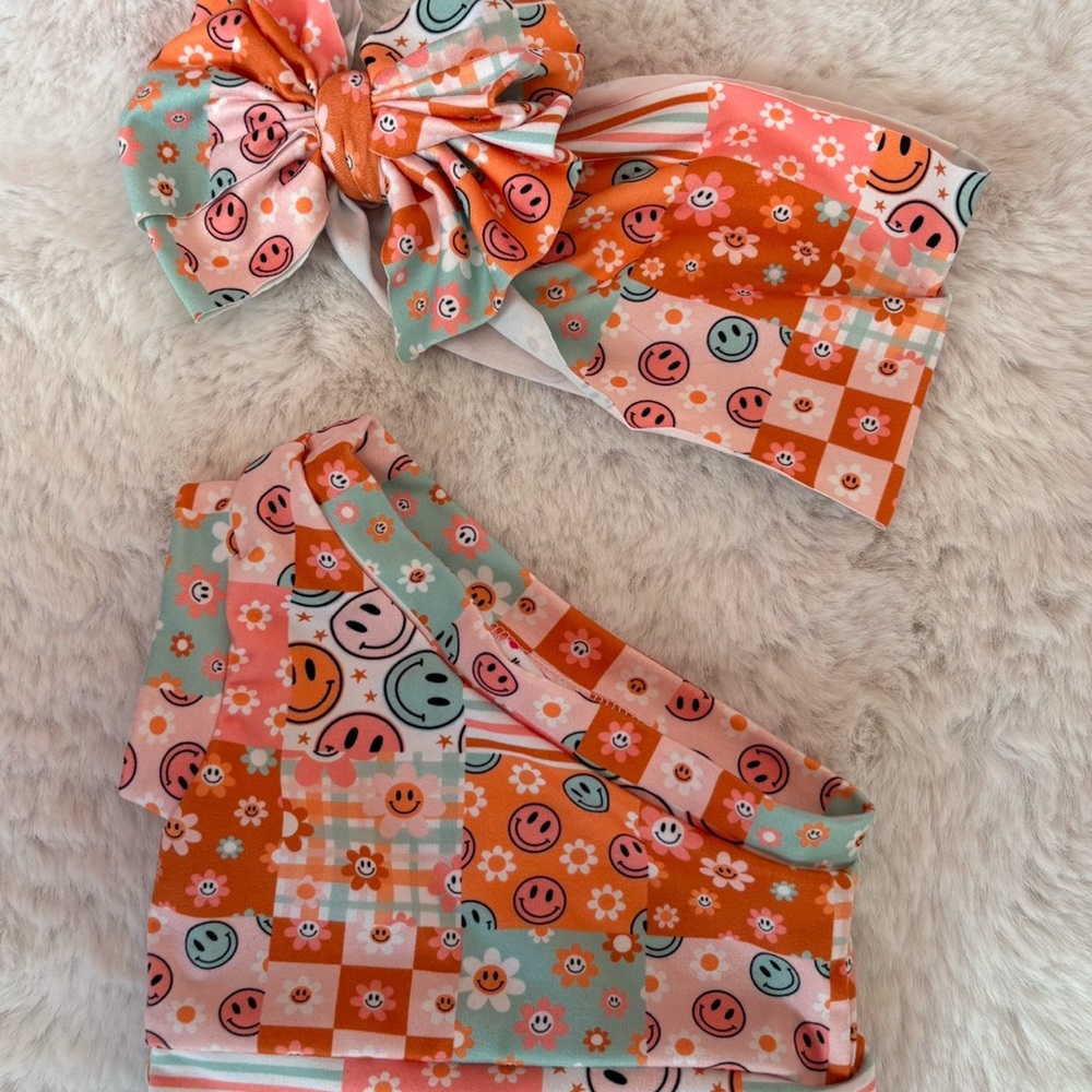 Colorful Smiley and Floral Headband Set